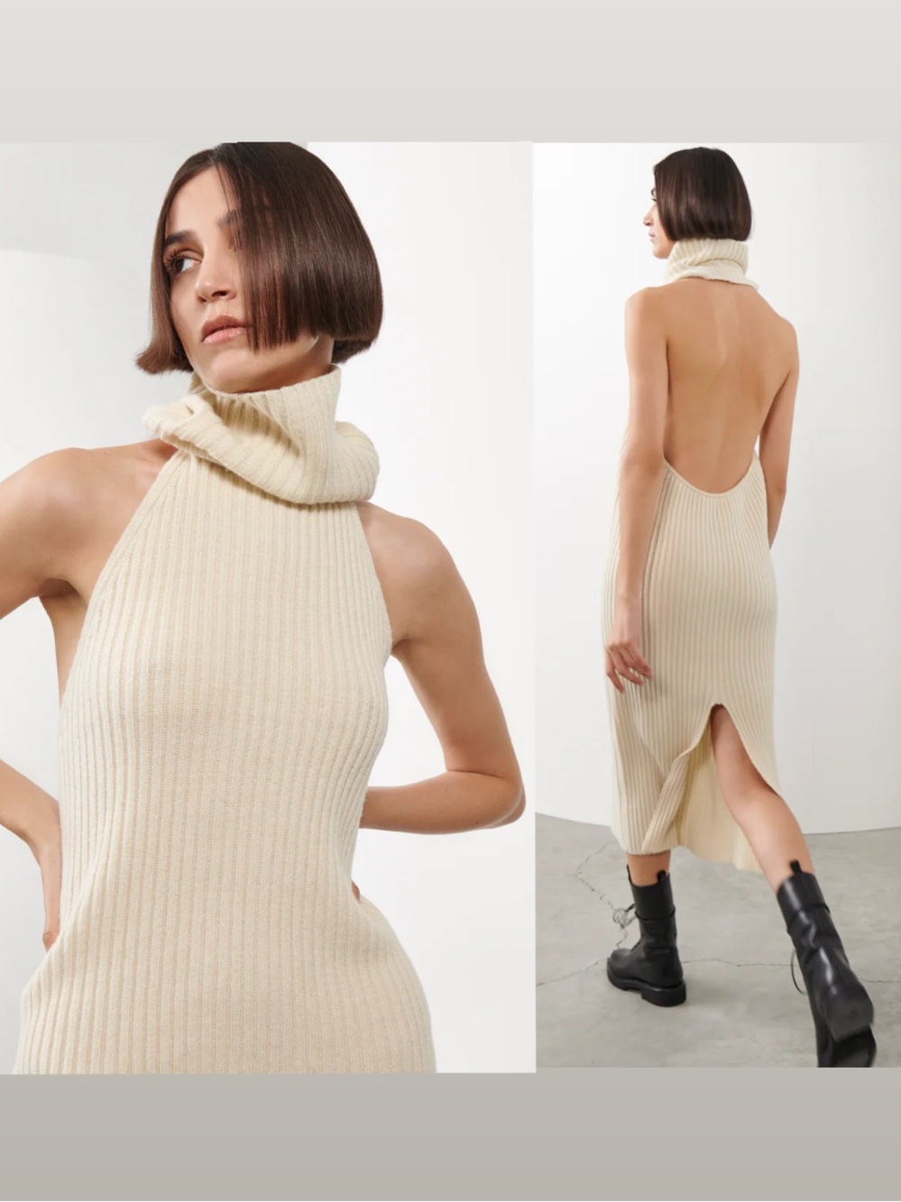 Piece of White ||‎ Estelle Halter Midi Dress Sweater Wool Cashmere Ivory M NWT